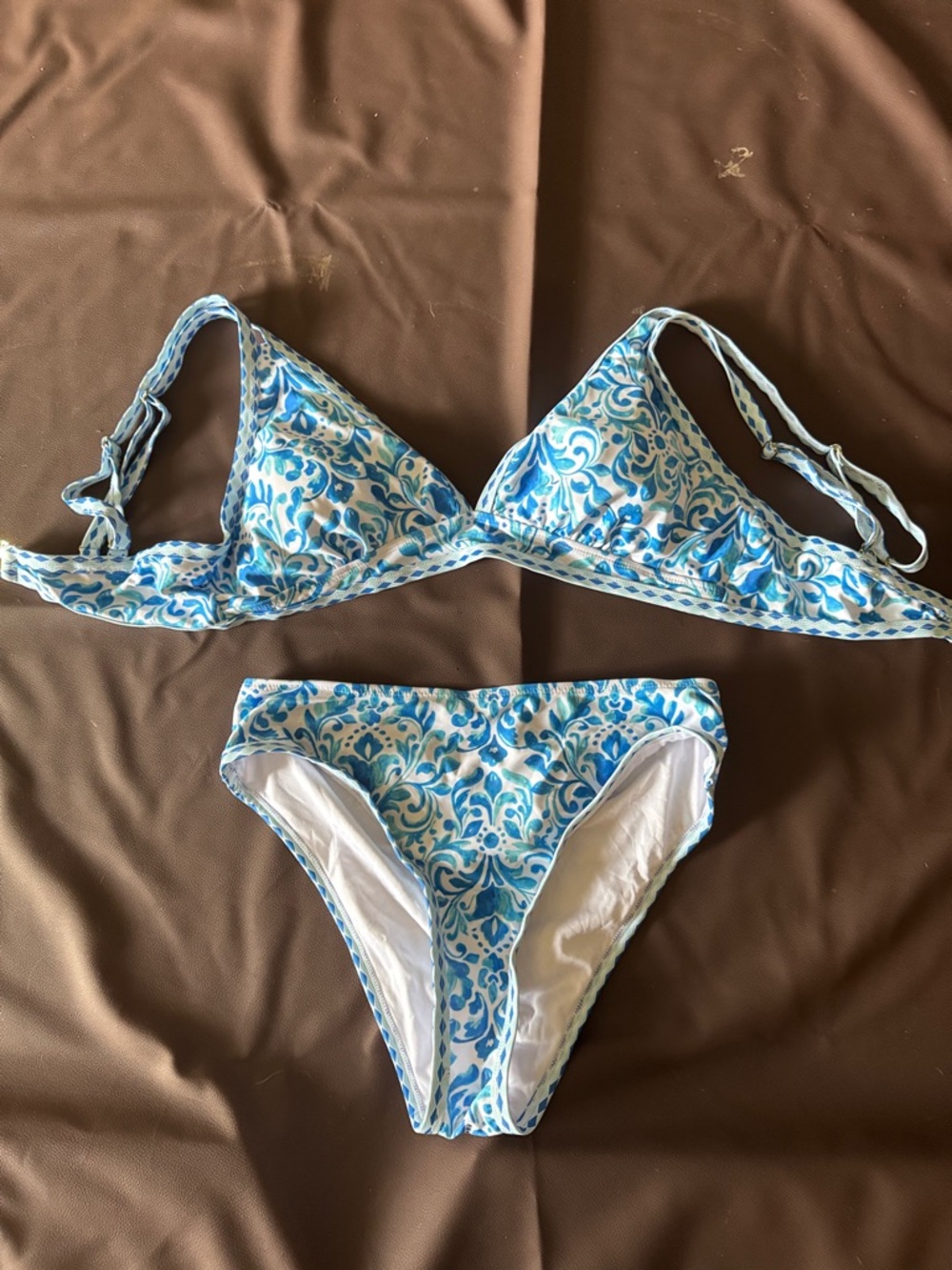 Blue & White Printed Two-Piece Bikini Set